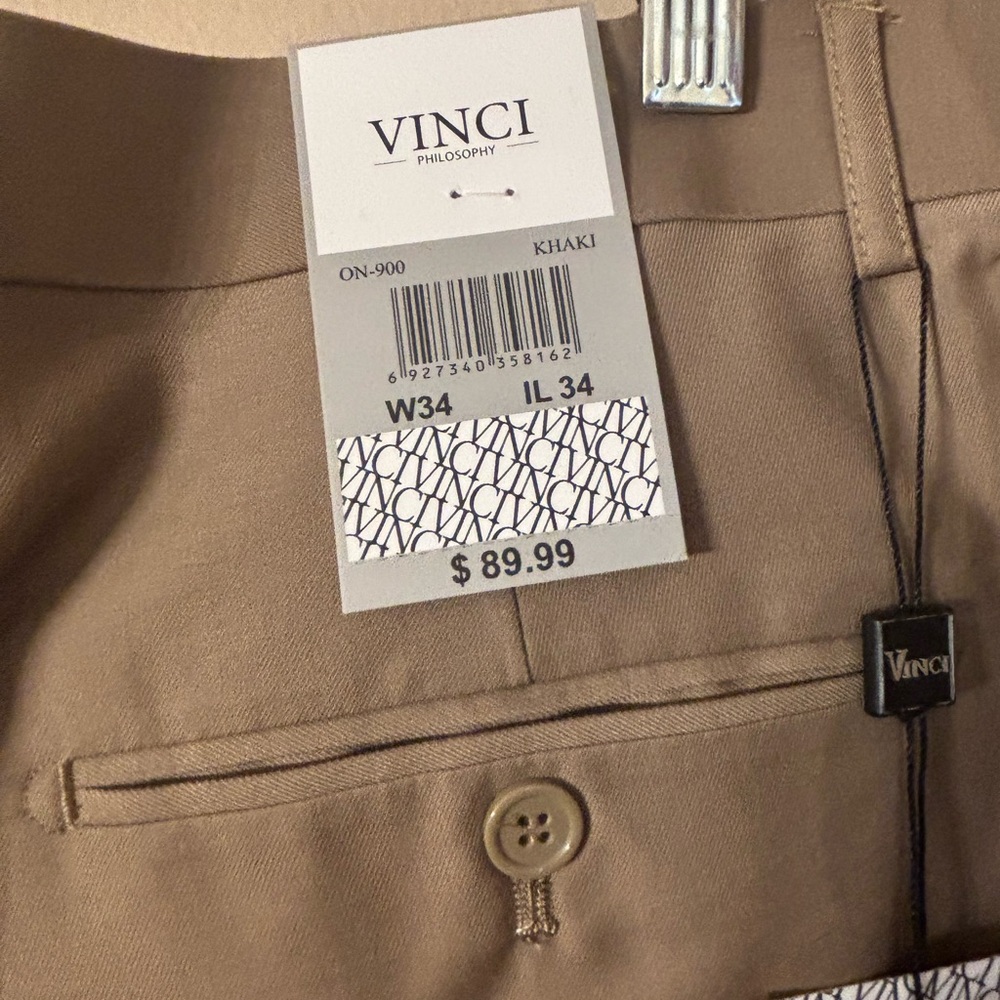 NWT men’s Vinci Philosophy dress pants 34x34 KHAKI ON-900 - Picture 5 of 12